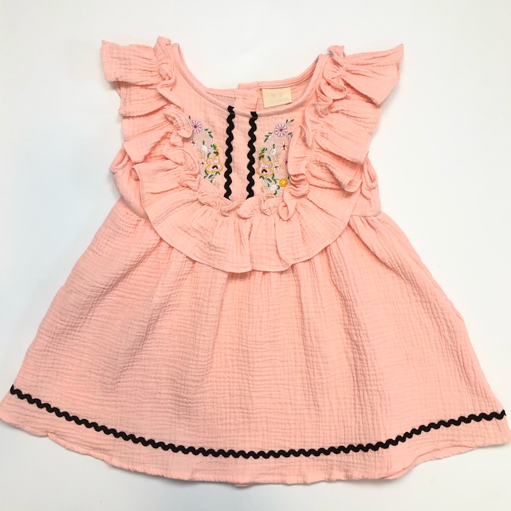 🌸 3T 🌸 Pink Embroidered Sleeveless Ruffle Dress - Picture 4 of 8